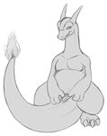  cloaca dragon female fire greyscale looking_at_viewer monochrome nintendo pok&#233;mon pok&eacute;mon presenting pussy scalie solo spreading video_games x03 