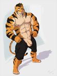  balls biceps big_balls clothing feline looking_at_viewer male mammal muscles penis shorts smile solo standing taoren tiger topless uncut unknown_artist 