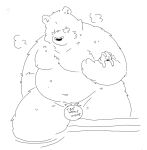  2024 anthro bear belly big_belly censored duo hi_res japanese_text kemono male mammal moobs musical_note nipples overweight overweight_male size_difference steam suishou0602 text 
