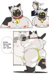  anthro bell bell_collar belly big_butt bulge butt clothing collar coolietf domestic_cat english_text felid feline felis hi_res male mammal mirror moobs nipples overweight pawpads siamese solo text thong underwear 