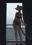  2024 absurd_res akino_(kemokin_mania) anthro bra cheetah clothing digital_media_(artwork) felid feline female hi_res inside kemokin_mania mammal panties raining rear_view solo underwear 