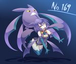  animal_ears breasts cleavage cleavage_cutout crobat elbow_gloves gen_2_pokemon gloves kuromiya medium_breasts moemon personification pokemon pokemon_(creature) purple_hair short_hair thighhighs wings yellow_eyes 