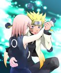  blonde_hair couple haruno_sakura nanji3 naruto naruto_shippuuden pink_hair uzumaki_naruto uzumaki_naruto_(rikudou_sennin_mode) 