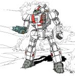  arm_cannon battle battletech battroid choujikuu_yousai_macross clenched_hand crossover darkton-artemis english_commentary explosion firing macross mecha missile missile_pod no_humans original redesign robot robotech science_fiction signature sketch vf-1 vf-1j weapon 