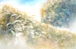  blue_sky bush cloud cloudy_sky day forest highres nature no_humans original plant scenery shimizu_megumi_(m_acquerello) sky sunlight tall_hair tree 