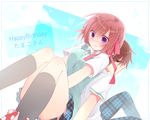  1girl a-ya_(shuuen_no_shiori) b-ko_(shuuen_no_shiori) blush brown_hair hair_ribbon nyakelap purple_eyes red_eyes ribbon school_uniform short_hair shuuen_no_shiori_project 