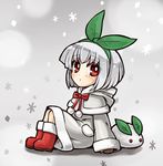  bad_id bad_pixiv_id boots capelet chroma_(chroma000) coat green_hairband hairband looking_at_viewer mittens original red_eyes short_hair silver_hair sitting solo 
