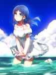  aki_(neyuki41028) blue_eyes blue_hair dress hiradaira_chisaki kneeling long_hair nagi_no_asukara solo wading water 