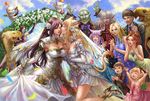  animal_ears artist_request black_hair blonde_hair cat_ears cat_tail chocobo couple dress elezen elf final_fantasy final_fantasy_xiv flower happy highres hyur lalafell miqo&#039;te miqo'te moogle pointy_ears roegadyn tail wedding wedding_dress wife_and_wife yuri 