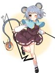  animal_ears basket capelet grey_hair mouse mouse_ears mouse_tail nazrin one_eye_closed paragasu_(parags112) red_eyes rod solo tail thighs touhou 