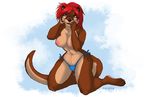  breasts eyewear female glasses hair ifus looking_at_viewer mammal mustelid otter red_hair solo topless whiskers 