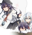  akatsuki_(kantai_collection) blue_eyes blush breasts flat_cap hat hibiki_(kantai_collection) imagining kantai_collection keita_(tundereyuina) large_breasts long_hair multiple_girls no_hat no_headwear poking poking_head purple_eyes purple_hair school_uniform serafuku sleeping thought_bubble translation_request zzz 