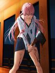  aconitea axe bad_id bad_pixiv_id bags_under_eyes blood blood_on_face blood_on_fingers breasts chromatic_aberration cleavage gasai_yuno highres long_hair medium_breasts mirai_nikki pink_eyes pink_hair skirt solo twintails weapon yandere 