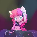  alasou anthro anthrofied blue_eyes chibi clothing dj earth_pony equine female fingerless_gloves friendship_is_magic fur gloves hair headphones horse looking_at_viewer mammal midriff my_little_pony navel pink_fur pink_hair pinkie_pie_(mlp) pony smile solo turntable 