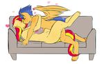  &lt;3 anthro anthrofied avante92 blonde_hair blue_hair breasts couple duo equestria_girls equine eyes_closed female flash_sentry_(eg) hair horn kissing lying male mammal missionary_position my_little_pony navel nude on_back pegasus plain_background red_hair sex sofa sunset_shimmer_(eg) sweat tasteful two_tone_hair unicorn white_background wings 