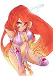  1girl alien breasts cleavage cutout dc_comics female flaming_hair gradient_hair long_hair multicolored_hair orange_skin solo starfire teen_titans very_long_hair 