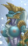 anthrofied big_breasts blue_eyes breasts female fur hair horn monster_hunter nipples solo video_games zinogre 