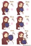  1girl blue_hair breast_grab breast_smother brown_hair commentary couple faceless flower grabbing hair_flower hair_ornament height_difference hetero hug irritated japanese_clothes kimono long_hair mole nakashima_(middle_earth) open_mouth original punching ribbed_sweater short_hair sweatdrop sweater turtleneck twitter_username what_you_can_do_with_height_differences 