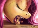  cutie_mark duo equine eyelashes eyes_closed female feral fluttershy_(mlp) friendship_is_magic fur hair horse long_hair male mammal micro my_little_pony open_mouth original_character pink_hair pony ponythroat saliva straight teeth tongue vore yellow_fur 