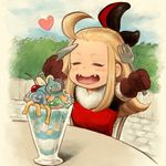  :d =_= ahoge arms_up blonde_hair blush bow bravely_default:_flying_fairy bravely_default_(series) bubble_slime bush chair cherry child closed_eyes cloud crossover crown day dragon_quest edea_lee fangs flat_chest food fork fruit fur_trim gloves hair_bow happy heart hoimi_slime holding king_slime knife long_hair maccory monster open_mouth outdoors parfait ribbon_trim sidelocks sitting sky slime_(dragon_quest) smile star table tentacles upper_body 
