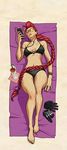  arms artist_request barefoot beach bikini black_bikini bracelet cocktail crimson_viper digital_media_player drink feet gloves headphones jewelry legs long_hair red_hair source_request street_fighter street_fighter_iv_(series) sunglasses swimsuit thighs very_long_hair 