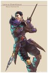  armor black_hair breastplate commentary faulds final_fantasy final_fantasy_ii greaves highres jamal_campbell leonhart male_focus polearm solo spear spikes vambraces weapon 