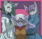  amber_eyes anthro anthrofied belt blinkie_pie_(mlp) clothed clothing earth_pony equine eyelashes female friendship_is_magic fur grey_fur grey_hair group hair horse inkie_pie_(mlp) long_hair looking_at_viewer m@k mammal maud_pie_(mlp) my_little_pony pony purple_eyes purple_hair salute sibling sisters white_hair 
