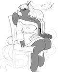  anthro anthrofied bathrobe big_breasts breasts chair chubby dickgirl equine eyes_closed fan friendship_is_magic greyscale horn horsecock intersex kevinsano levitation magic mammal monochrome my_little_pony penis plain_background princess_luna_(mlp) sitting solo sweat vein white_background winged_unicorn wings 