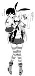  :o age_difference animal_ears bunny_ears carrying check_translation commentary_request elbow_gloves from_side gloves greyscale highleg highleg_panties kaga_(kantai_collection) kantai_collection long_hair miniskirt monochrome multiple_girls navel no_shoes panties rensouhou-chan shimakaze_(kantai_collection) side_ponytail skirt striped striped_legwear suko_mugi tasuki thighhighs translation_request underwear v-shaped_eyebrows younger 