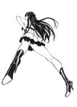  ass back black_hair boots from_below hand_on_hip high_heel_boots high_heels kill_la_kill kiryuuin_satsuki long_hair monochrome nudist_beach_uniform s_tanly 