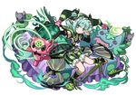  aqua_eyes aqua_hair astaroth_(p&amp;d) bed cauchemar_(p&amp;d) doll green_bloomers horns looking_at_viewer official_art pentagram pillow puzzle_&amp;_dragons short_hair slippers solo suzuki_kaori 