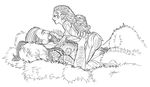  fur guild_wars male monochrome norn nude plant ponytail romantic sex straight sylvair sylvari tattoo traditional_media uncolored video_games 