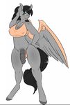  anthro avante92 big_breasts bikini breasts dickgirl equine fur green_eyes grey_fur hair intersex mammal my_little_pony original_character pegasus penis plain_background swimsuit white_background wings 