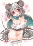  animal_ears breasts capelet censored medium_breasts mosaic_censoring mouse_ears mouse_tail nazrin nipples open_mouth piyosuka red_eyes short_hair silver_hair skirt solo tail touhou traditional_media 