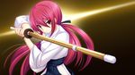  1girl atou_tsubaki chiri_(atlanta) chuablesoft game_cg highres long_hair red_hair solo wagaya_no_himegami-sama! weapon yellow_eyes 