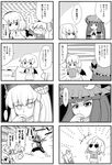  4koma alternate_costume anpanman baikinman comic cosplay greyscale hata_no_kokoro highres izayoi_sakuya kamen_rider kamen_rider_1 kamen_rider_1_(cosplay) lanlanlancho long_hair mask monochrome multiple_4koma multiple_girls parody patchouli_knowledge pose remilia_scarlet short_hair sweat touhou translation_request ultra_series ultraman ultraman_(1st_series) 