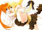  2girls blonde_hair bridal_carry carrying cover fate_testarossa hair_ornament hand_around_neck happy hug long_hair long_socks looking_at_another lyrical_nanoha mahou_shoujo_lyrical_nanoha mahou_shoujo_lyrical_nanoha_a&#039;s mahou_shoujo_lyrical_nanoha_a's multiple_girls nuzzle one_eye_closed open_mouth orange_hair panties ponytail princess_carry purple_eyes red_eyes school_uniform skirt smile takamachi_nanoha tokoharu translation_request underwear uniform very_long_hair yuri 