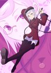  asami_saki blush boots hat magical_girl mahou_shoujo_kazumi_magica mahou_shoujo_madoka_magica monocle outstretched_leg purple_eyes purple_hair short_hair smile solo thigh_boots thighhighs whip yukimura_kaname zoom_layer 