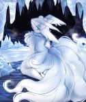  absurd_res alolan_ninetales anthro blue_eyes cave detailed_background donutella female fluffy fluffy_tail fusion greninja hi_res hybrid ice looking_at_viewer looking_back markings nintendo open_mouth pok&eacute;mon pok&eacute;mon_(species) regional_variant smile solo tongue video_games 
