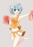  :d alternate_hairstyle bad_feet bad_id bad_pixiv_id blue_eyes blue_hair bow cheerleader collarbone hair_bow highres mahou_shoujo_madoka_magica midriff miki_sayaka navel open_mouth pom_poms shiina_kuro short_hair side_ponytail smile solo 