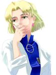  1_girl 1girl akagi_ritsuko blonde_hair cigarette earrings green_eyes jewelry labcoat neon_genesis_evangelion ririclub smoking solo 