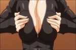  animated animated_gif breast_grab breast_press breast_squeeze breasts cleavage clothes grabbing huge_breasts latex paizuri paizuri_cheerleader_vs_sakunyuu_ouendan t-rex_(animation_studio) 