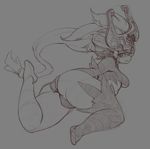  ass blush breasts covering_anus fang helmet imp jacqli_(artist) long_hair looking_back low-tied_long_hair midna monochrome one_eye_covered pointy_ears sketch small_breasts solo the_legend_of_zelda the_legend_of_zelda:_twilight_princess thighhighs 