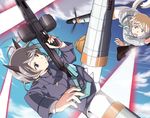  animal_ears bad_id bad_pixiv_id blue_eyes brave_witches eila_ilmatar_juutilainen ermine_ears flying gun machine_gun mg42 multiple_girls nikka_edvardine_katajainen ningen_(ningen96) pantyhose short_hair strike_witches striker_unit tail weapon weasel_ears white_legwear world_witches_series 