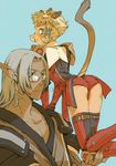  1girl animal_ears ass bad_id bad_pixiv_id blonde_hair branch_(blackrabbits) elf elvaan final_fantasy final_fantasy_xi glasses height_difference looking_back mithra monk_(final_fantasy) petite pointy_ears red_mage short_hair size_difference tail thighhighs 