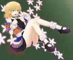  arm_warmers bad_id bad_pixiv_id bare_shoulders blonde_hair chiwino danmaku green_eyes mary_janes mizuhashi_parsee open_clothes pointy_ears scarf shoes short_hair sitting sleeveless socks solo touhou undressing 