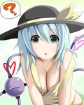  ? bad_id bad_pixiv_id bent_over breasts cleavage curious downblouse grey_hair hat komeiji_koishi large_breasts ominaeshi_(takenoko) short_hair solo tank_top touhou 