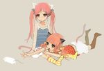  :o animal_ears bad_id bad_pixiv_id blush camisole child copyright_request gomoma_(bluehighlow) lying mouse multiple_girls on_stomach orange_hair pink_hair skirt socks striped striped_legwear tail twintails 