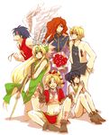  4girls bad_id bad_pixiv_id blonde_hair chrono_cross creator_connection crossover daisuke_aurora flower heat_guy_j kid_(chrono_cross) long_hair low-tied_long_hair multi-tied_hair multiple_boys multiple_crossover multiple_girls one_eye_closed riesz seiken_densetsu seiken_densetsu_3 tenkuu_no_escaflowne tony_(toward_the_terra) toral26 toward_the_terra v van_fanel wings 