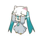  &gt;_&lt; :3 animal_hat aqua_hair cat_hat chibi chibi_miku closed_eyes commentary hat hatsune_miku minami_(colorful_palette) necktie simple_background solo tears toeto_(vocaloid) twintails v-shaped_eyebrows vocaloid 